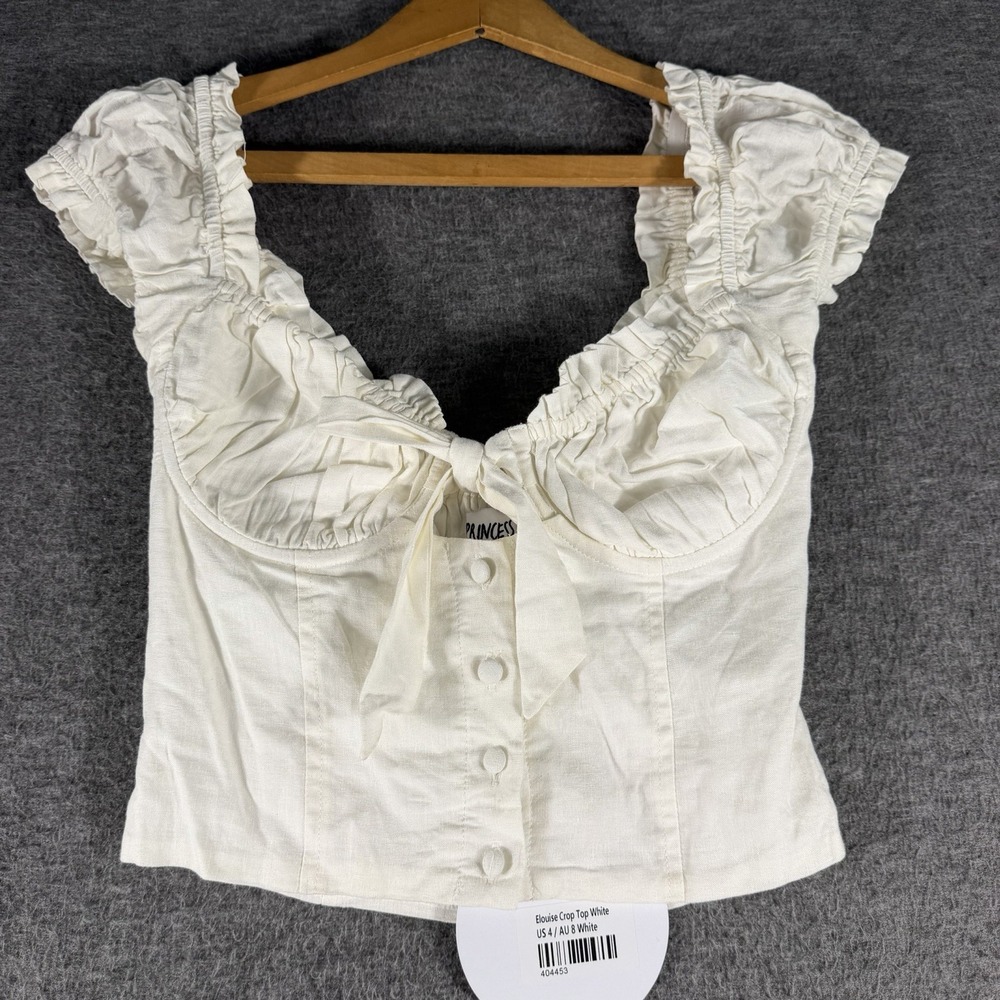 Princess Polly Elouise Milkmaid Crop Top Button Tie Front Coquette White Fairy